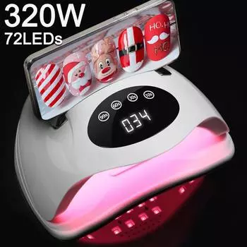 Большая мощность 320 Вт, 72 светодиода, портативная УФ-светодиодная лампа для ногтей с держателем телефона, функция памяти для маникюра, профессиональная лампа для отверждения геля для ногтей US