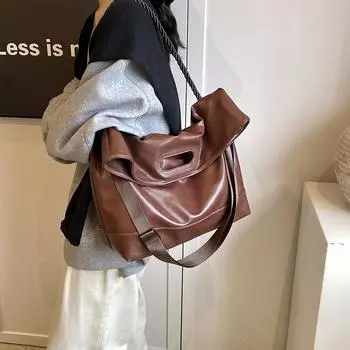 Большая мягкая сумка-тоут в стиле ретро, популярная женская сумка-мессенджер, модная сумка подмышкой. коричневый