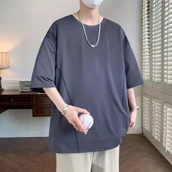 Большая мужская футболка с коротким рукавом из ледяного шелка с крутым принтом, топ с круглым вырезом 8XL