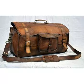Большая мужская кожаная винтажная дорожная сумка для выходных в спортзале на ночь, дорожная сумка НОВИНКА 20 x 10 x 8 in коричневый