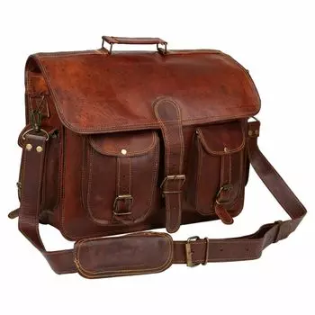 Большая мужская винтажная коричневая кожаная сумка-мессенджер из натуральной кожи, портфель для ноутбука 11 x 15 in коричневый