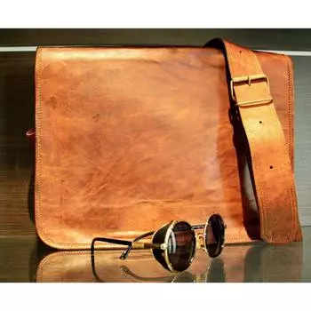 Большая мужская винтажная кожаная сумка через плечо Коричневый портфель Сумка для ноутбука 18 x 14 x 5 in коричневый