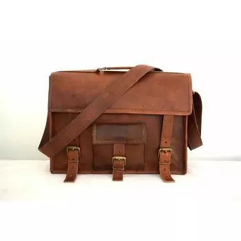 Большая мужская винтажная сумка через плечо для ноутбука коричневая кожаная сумка ручной работы 14 x 18 x 5 in коричневый