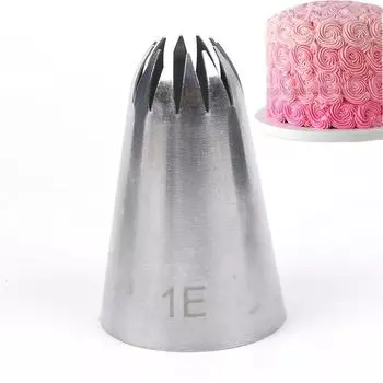 Большая насадка для глазури из нержавеющей стали 1E, 12-зубчатая, для украшения тортов, инструмент для дозирования кондитерского крема, инструмент для печенья и выпечки A-1
