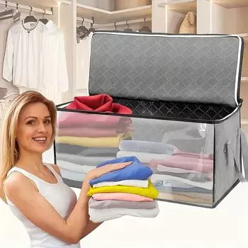 Большая нетканая пылезащитная сумка для хранения одежды и одеял with PVC transparent window 1 piece синий