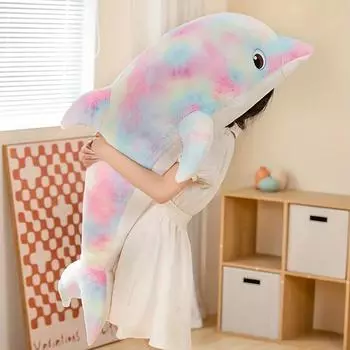 Большая очаровательная красочная плюшевая игрушка-подушка в виде дельфина, мягкая и приятная мультяшная модель для декора детской комнаты, подарки на день рождения для детей и взрослых 50cm-19.68in разноцветные