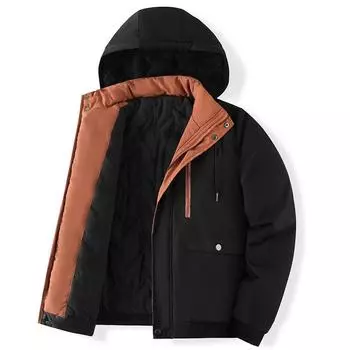 Большая однотонная хлопковая куртка с капюшоном для мужчин с толстым бархатом для повседневных занятий спортом, свободный крой для мужчин в хлопковой куртке 8XL чёрный