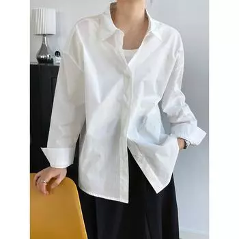 Большая однотонная рубашка с длинными рукавами, женская простая свободная повседневная рубашка M розовый