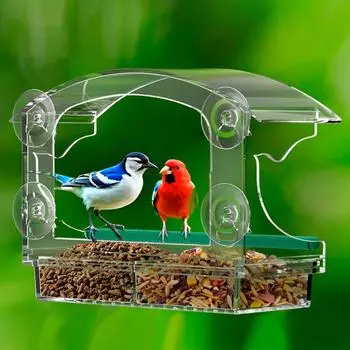 Большая оконная кормушка для птиц с 4 присосками, прозрачный акриловый наружный подвесной домик для кормушки со съемным поддоном, кормушка для птиц на патио и дворе