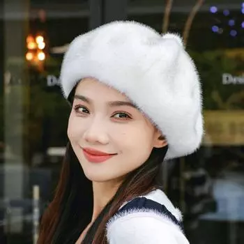 Большая окружность головы черный берет женский зимний новый модный берет маленький норковый мех шапка восьмиугольная шляпа облако шляпа модистка one size чёрный