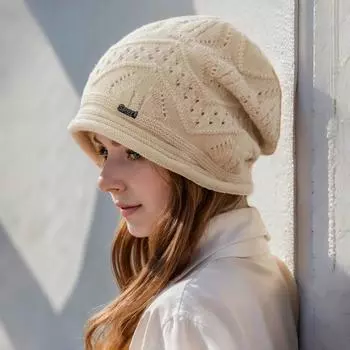 Большая окружность головы осенне-зимняя шапка продвинутый смысл универсальный иностранный стиль стековая шапка темперамент свободная вязаная шерстяная шапка женская сохраняет тепло хаки