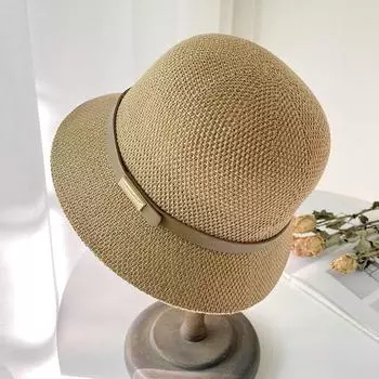Большая окружность головы, показывающая лицо, маленькая пляжная шляпа от солнца, новая соломенная шляпа, солнцезащитный козырек, солнцезащитная шляпа-ведро, сезонная плетеная универсальная M56-58cm бежевый