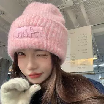 Большая окружность головы шерстяная шапка осень и зима свободная теплая шапка вязаная защитная шапка для ушей женская шапка One size