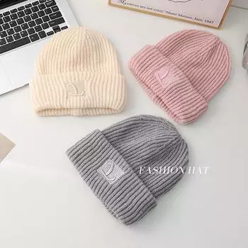 Большая окружность головы шерстяная шапка женская осенне-зимняя утепленная теплая шапка для лица маленькая холодная вязаная шапка One Size (56-59cm Head Circumference)