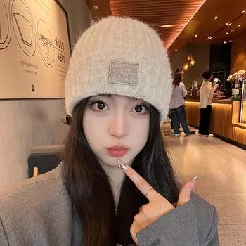 Большая окружность головы шерстяная шапка женская осенне-зимняя теплая шапка для лица маленькая холодная шапка 2024 новая холодная защитная вязаная шапка для ушей One Size