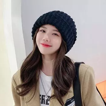 Большая окружность головы вязаная шапка зимняя шерстяная шапка осенне-зимняя теплая лунная шапка сотни холодных шапок многослойная женская шапка One Size