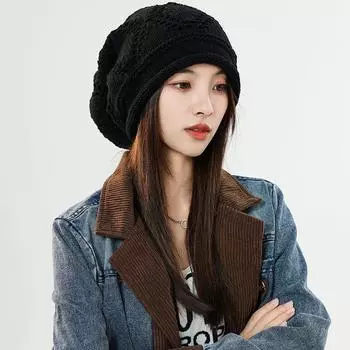 Большая окружность головы женская осенне-зимняя универсальная шапка-пуловер теплая ажурная вязаная шерстяная шапка-мешок на голову хаки