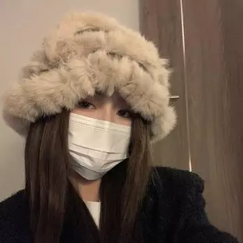 Большая окружность головы, женская шерстяная шапка, осенне-зимняя, из натуральной кроличьей шерсти, вязаная шапка с изображением маленького лица, теплая защита ушей, меховая шапка в виде льва Elastic (54-59cm) чёрный