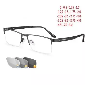 Большая оправа 1,56, асферические фотохромные очки для близорукости, женские и мужские очки-хамелеоны без оправы, близорукие, 0 -0,5 -0,75 до -6 Myopia -1.5 чёрный