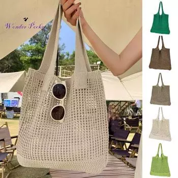 Большая пляжная сумка-тоут, вязаная сумка на плечо, пляжная сумка-тоут, вязаная крючком, большая вместимость, эластичная однотонная сумка, отличная несущая способность, сексуальная одежда для взрослых зелёный