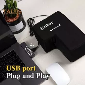 Большая подушка-игрушка для снятия стресса с USB-подключением и функцией клавиши Enter, мягкая, плюшевая, снимает стресс на работе или во время игр, помогает расслабиться и заснуть чёрный