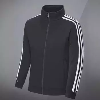 Большая повседневная спортивная толстовка с тремя полосками: Модная однотонная куртка с воротником-стойкой на весну и осень 4XL чёрный