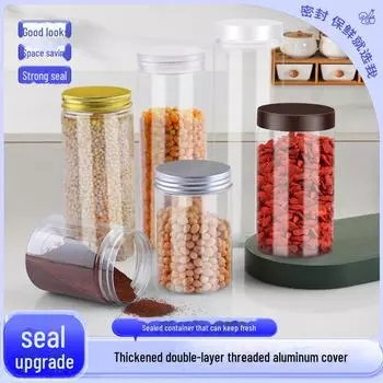 Большая прозрачная банка для хранения зерна - диаметр 65 мм, влагонепроницаемый, герметичный пластиковый контейнер 65*55mm, plastic cover