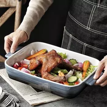 Большая прямоугольная форма для выпечки, керамическая форма для выпечки, посуда для приготовления пищи на кухне и ежедневного использования синий