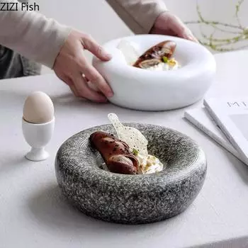 Большая японская тарелка для суши сашими, креативное круглое керамическое блюдо, десертная тарелка для ресторана в западном стиле, основное блюдо, кухонная посуда