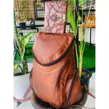 Большая распродажа козья кожа рюкзак сумка ноутбук рюкзак коричневый мужской [бесплатный журнал для глаз] 12 x 16 x 5 in коричневый