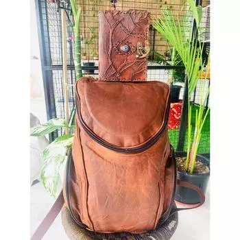 Большая распродажа козья кожа рюкзак сумка ноутбук рюкзак коричневый мужской [бесплатный журнал для глаз] 12 x 16 x 5 in коричневый