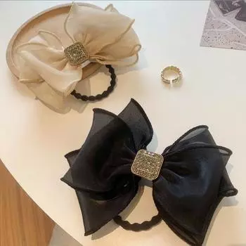 Большая резинка для волос с бантом, повязка на голову с хвостиком, изысканная бриллиантовая женская и женская, красивая эластичная резинка для волос, головной убор, аксессуары, универсальный чёрный