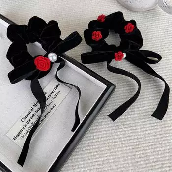 Большая резинка для волос с французской нежной розой, высокая эластичная прочная лента для волос, повязка на голову с бантом и бантом
