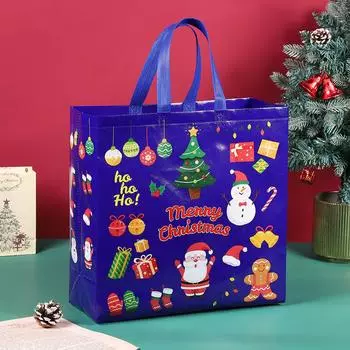 Большая рождественская сумка для покупок с ручкой, нетканая многоразовая упаковка для подарков на праздники