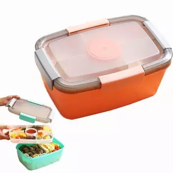 Большая салатница-контейнер для обеда - ланч-бокс Better Adult Bento, 68 унций, поднос с 5 отделениями, 2 стаканчика для соуса по 3 унции, штабелируемые, без бисфенола А синий