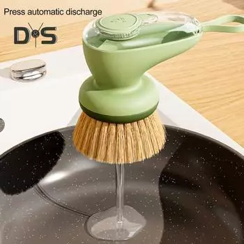 Большая щетка для мытья посуды с дозатором мыла, эргономичная ручка, дозатор мыла, инструмент для мытья посуды, кухонный инструмент для уборки A зелёный