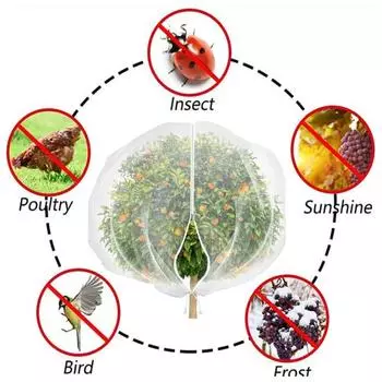 Большая сетка для фруктовых деревьев с застежкой-молнией и шнурком, ультратонкая сетка, прозрачная птица, насекомое S белый