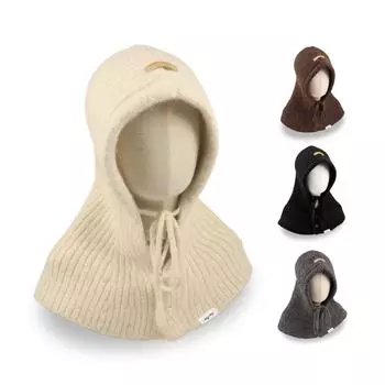 Большая шапка-балаклава, женский вязаный шарф с капюшоном, интегрированная защита ушей, теплая шаль, шерстяная шапка серый