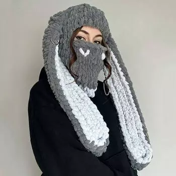 Большая шапка с заячьими ушками, теплая шапка из толстого бархата ручной работы One Size