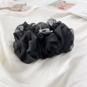 Большая шифоновая плиссированная заколка-краб Элегантная прическа пучок на затылке Заколка-акула Женская заколка для волос чёрный