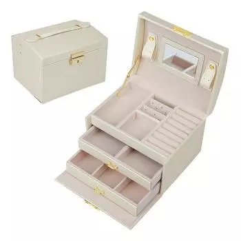 Большая шкатулка для драгоценностей с кожаной отделкой, ящик для хранения, шкаф, органайзер для ожерелья белый