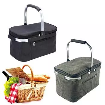 Большая складная корзина для пикника, легкие водонепроницаемые изолированные сумки для походов с алюминиевой фольгой, многоцелевые покупки чёрный