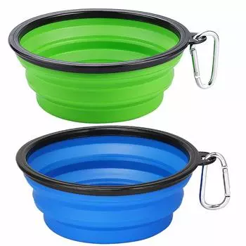 Большая складная миска для собак, 2 шт. в упаковке, миска для путешествий с собакой, переносная миска для воды и еды с пряжкой, для путешествий, прогулок, кормушек и тарелок для кошек на открытом воздухе 2pcs чёрный