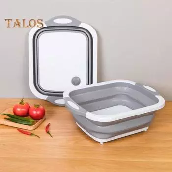 Большая складная разделочная доска, ванна для гриля, кухонная станция 2-в-1 с крышкой дуршлага, компактная корзина для мытья овощей для пикника-барбекю серый