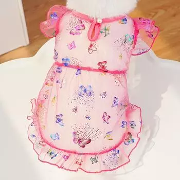 Большая Собака Золотистый Ретривер Одежда для Питомца Кошка Собака Летняя Солнцезащитная Дышащая Сетка Платье для Кошки Платье Принцессы Товары для Собак XS (bust 30cm 1-1.5kg pet)