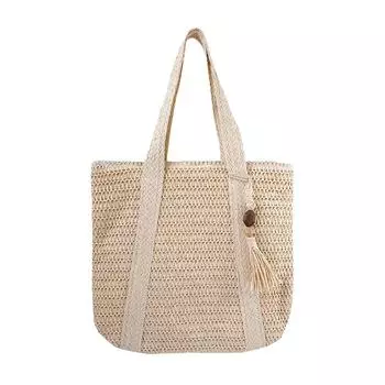 Большая соломенная сумка, плетеная сумка для хранения, большая вместимость, сумка для поездок на работу, плетеная пляжная сумка для отдыха на море One Size бежевый