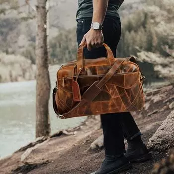 Большая спортивная сумка для багажа, кожаная дорожная сумка, спортивная сумка, спортивная сумка, одобренная кабина самолета, ручная кладь на ночь, кожаная мужская спортивная сумка Weekender 20 x 11 x 11 in коричневый
