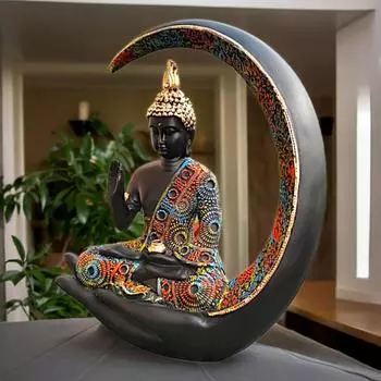 Большая статуя медитирующего лунного Будды, экспонат для домашнего декора - Гостиная - Новоселье чёрный