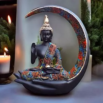 Большая статуя медитирующего лунного Будды, экспонат для домашнего декора - Гостиная - Новоселье чёрный