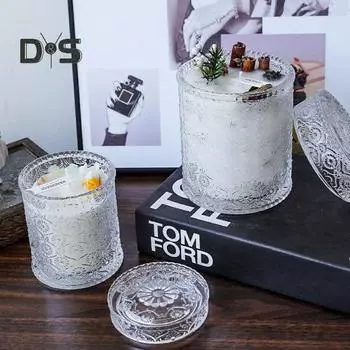 Большая стеклянная банка с крышкой, прозрачный цветочный узор, толстая стеклянная бутылка, контейнер для хранения сухих продуктов, конфет, поделок, ювелирных изделий D